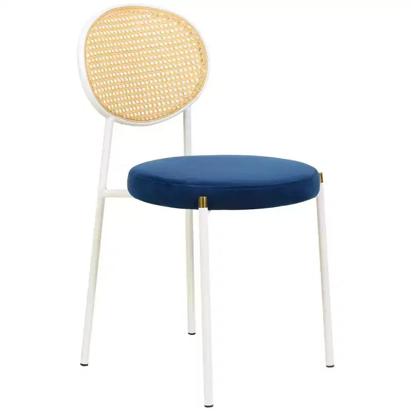 Chaise de salle à manger en velours LeisureMod Euston – Chaise à dossier ouvert en rotin avec base en acier inoxydable, assise moderne confortable pour cuisine, salle à manger, café
