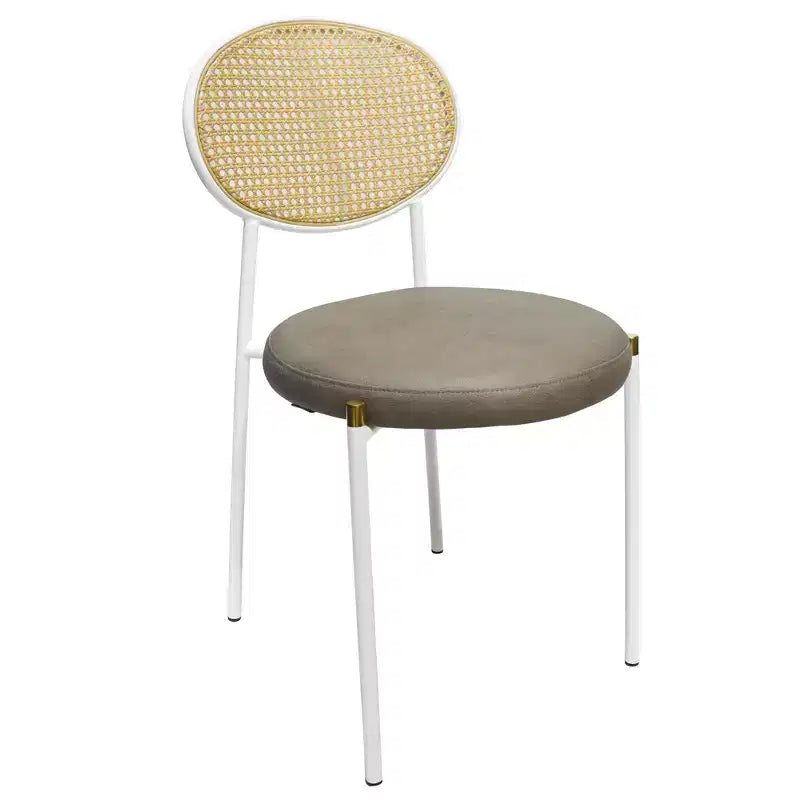 Chaise de salle à manger en velours LeisureMod Euston – Chaise à dossier ouvert en rotin avec base en acier inoxydable, assise moderne confortable pour cuisine, salle à manger, café
