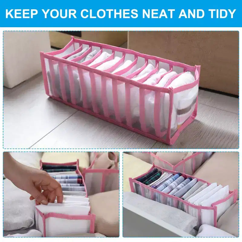 Lot de 2 boîtes de rangement pliables pour tiroir en maille de nylon lavable avec 7 compartiments pour vêtements