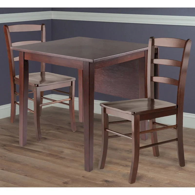 Table à abattants avec chaises à dossier ajouré, noyer