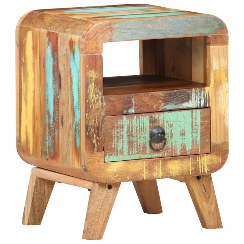 vidaXL Cabinet Nightstand Side End Table with Solid Wood Legs for Bedroom - 11.8 x 11.8 x 16.1