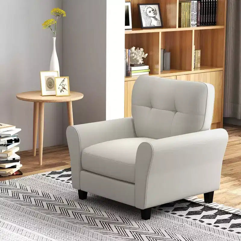 Costway Fauteuil d'appoint moderne rembourré 1 ou 2 pièces, fauteuil Mid-Century avec pieds en bois d'hévéa beige