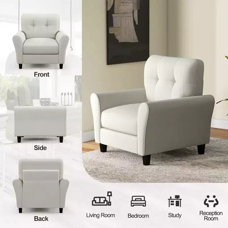 Costway Fauteuil d'appoint moderne rembourré 1 ou 2 pièces, fauteuil Mid-Century avec pieds en bois d'hévéa beige