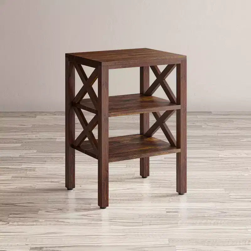 Jofran, Table d'appoint moderne rustique en bois massif X-Side avec deux étagères, Rouge