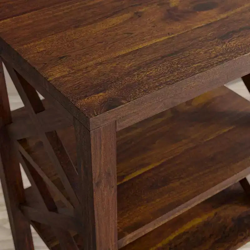 Jofran, Table d'appoint moderne rustique en bois massif X-Side avec deux étagères, Rouge