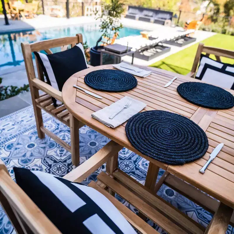 Chaise de salle à manger d'extérieur en teck naturel nordique avec accoudoirs - Beige