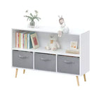 HOMLUX Étagère à Livres pour Enfants 2 Niveaux, Meuble de Rangement Jouets avec 3 Tiroirs, Rose/Gris/Bleu