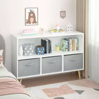 HOMLUX Étagère à Livres pour Enfants 2 Niveaux, Meuble de Rangement Jouets avec 3 Tiroirs, Rose/Gris/Bleu