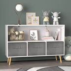 HOMLUX Étagère à Livres pour Enfants 2 Niveaux, Meuble de Rangement Jouets avec 3 Tiroirs, Rose/Gris/Bleu