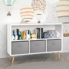 HOMLUX Étagère à Livres pour Enfants 2 Niveaux, Meuble de Rangement Jouets avec 3 Tiroirs, Rose/Gris/Bleu