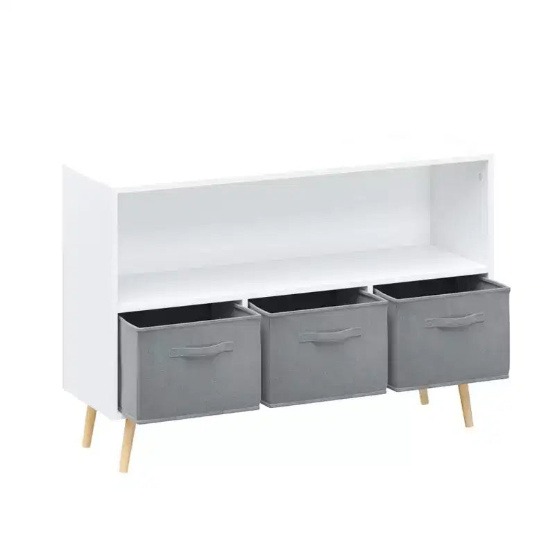 HOMLUX Étagère à Livres pour Enfants 2 Niveaux, Meuble de Rangement Jouets avec 3 Tiroirs, Rose/Gris/Bleu