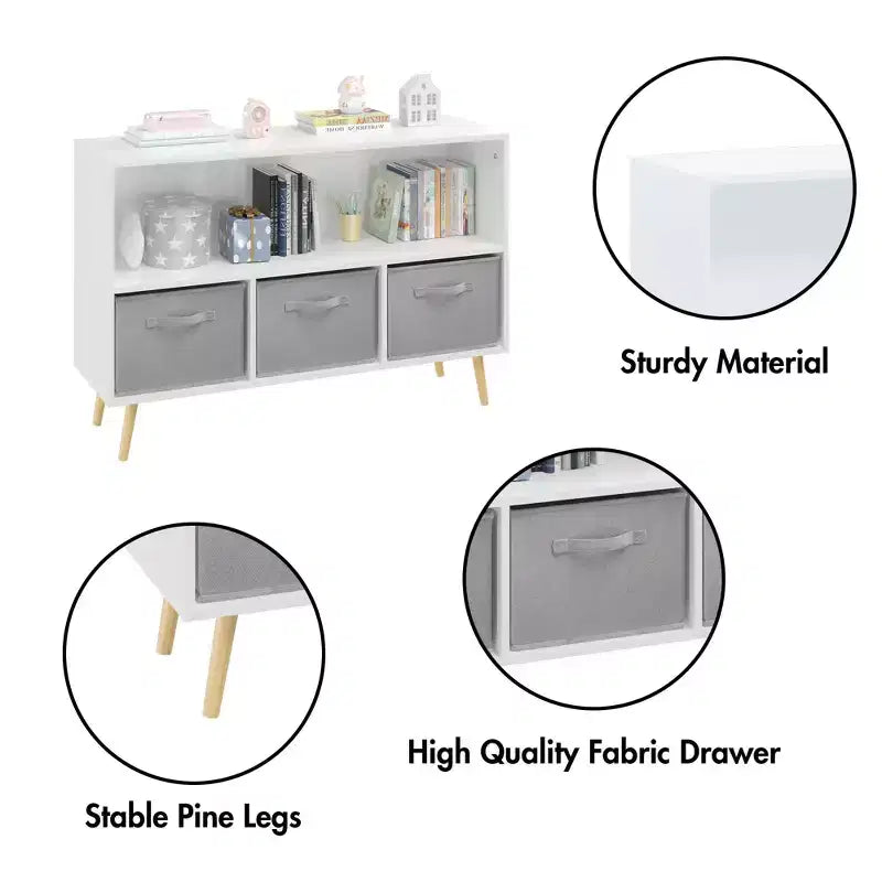 HOMLUX Étagère à Livres pour Enfants 2 Niveaux, Meuble de Rangement Jouets avec 3 Tiroirs, Rose/Gris/Bleu