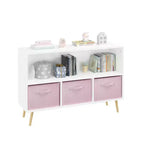 HOMLUX Étagère à Livres pour Enfants 2 Niveaux, Meuble de Rangement Jouets avec 3 Tiroirs, Rose/Gris/Bleu