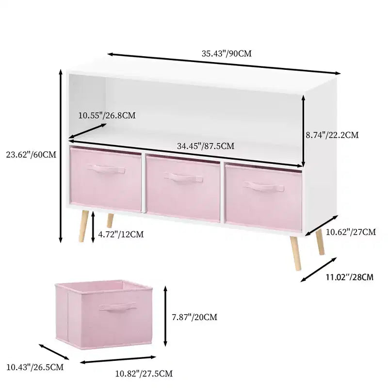 HOMLUX Étagère à Livres pour Enfants 2 Niveaux, Meuble de Rangement Jouets avec 3 Tiroirs, Rose/Gris/Bleu