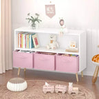 HOMLUX Étagère à Livres pour Enfants 2 Niveaux, Meuble de Rangement Jouets avec 3 Tiroirs, Rose/Gris/Bleu