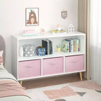 HOMLUX Étagère à Livres pour Enfants 2 Niveaux, Meuble de Rangement Jouets avec 3 Tiroirs, Rose/Gris/Bleu