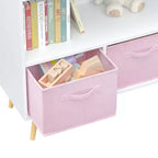HOMLUX Étagère à Livres pour Enfants 2 Niveaux, Meuble de Rangement Jouets avec 3 Tiroirs, Rose/Gris/Bleu