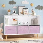 HOMLUX Étagère à Livres pour Enfants 2 Niveaux, Meuble de Rangement Jouets avec 3 Tiroirs, Rose/Gris/Bleu