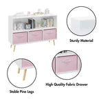 HOMLUX Étagère à Livres pour Enfants 2 Niveaux, Meuble de Rangement Jouets avec 3 Tiroirs, Rose/Gris/Bleu