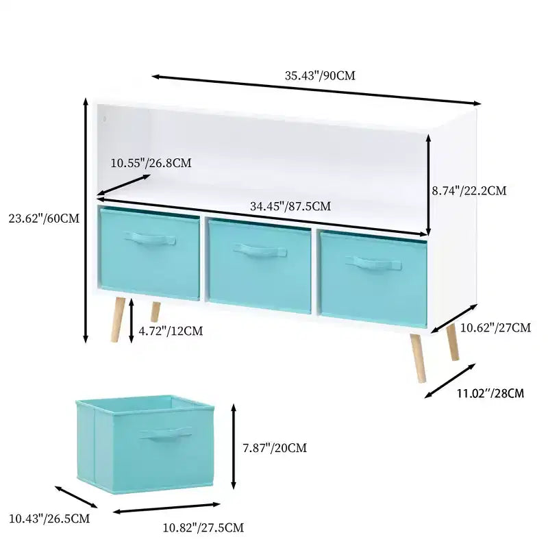 HOMLUX Étagère à Livres pour Enfants 2 Niveaux, Meuble de Rangement Jouets avec 3 Tiroirs, Rose/Gris/Bleu