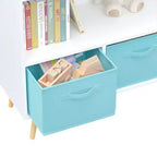 HOMLUX Étagère à Livres pour Enfants 2 Niveaux, Meuble de Rangement Jouets avec 3 Tiroirs, Rose/Gris/Bleu