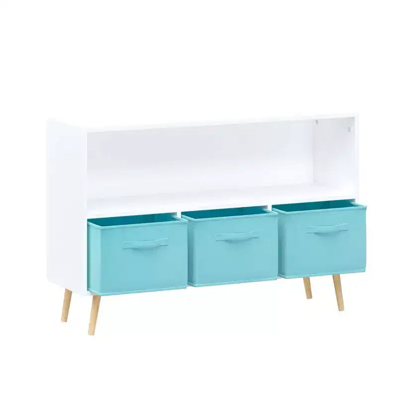 HOMLUX Étagère à Livres pour Enfants 2 Niveaux, Meuble de Rangement Jouets avec 3 Tiroirs, Rose/Gris/Bleu