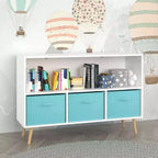 HOMLUX Étagère à Livres pour Enfants 2 Niveaux, Meuble de Rangement Jouets avec 3 Tiroirs, Rose/Gris/Bleu