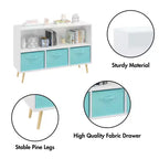 HOMLUX Étagère à Livres pour Enfants 2 Niveaux, Meuble de Rangement Jouets avec 3 Tiroirs, Rose/Gris/Bleu