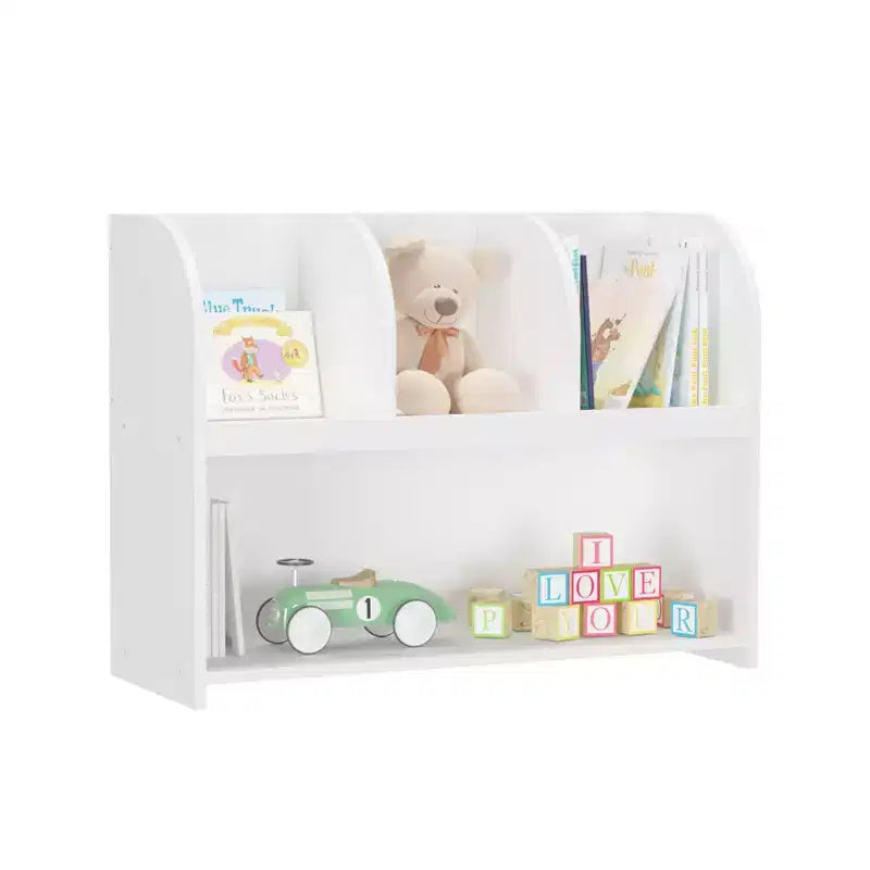 Bibliothèque pour enfants HOMLUX 4 casiers, organisateur de jouets, étagère de rangement en bois, blanc