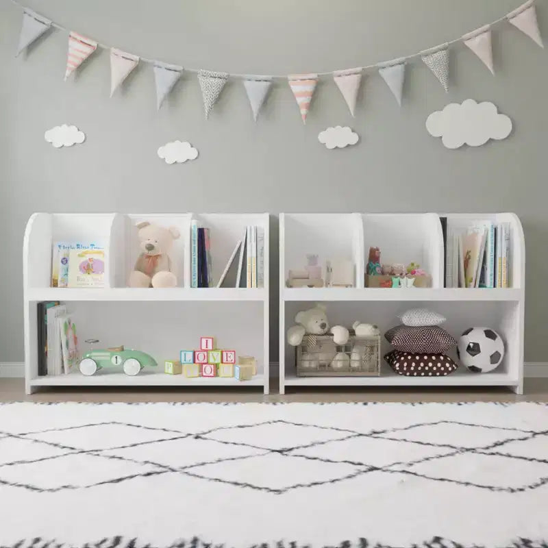 Bibliothèque pour enfants HOMLUX 4 casiers, organisateur de jouets, étagère de rangement en bois, blanc
