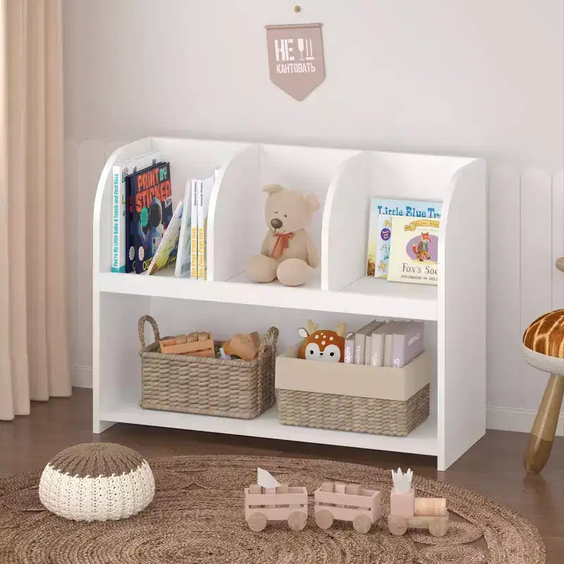 Bibliothèque pour enfants HOMLUX 4 casiers, organisateur de jouets, étagère de rangement en bois, blanc