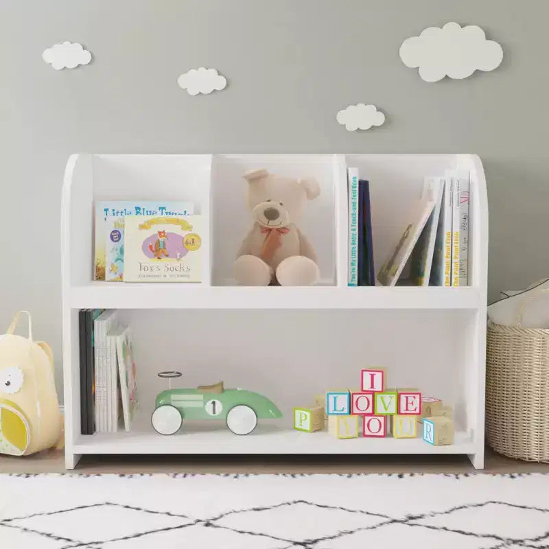 Bibliothèque pour enfants HOMLUX 4 casiers, organisateur de jouets, étagère de rangement en bois, blanc