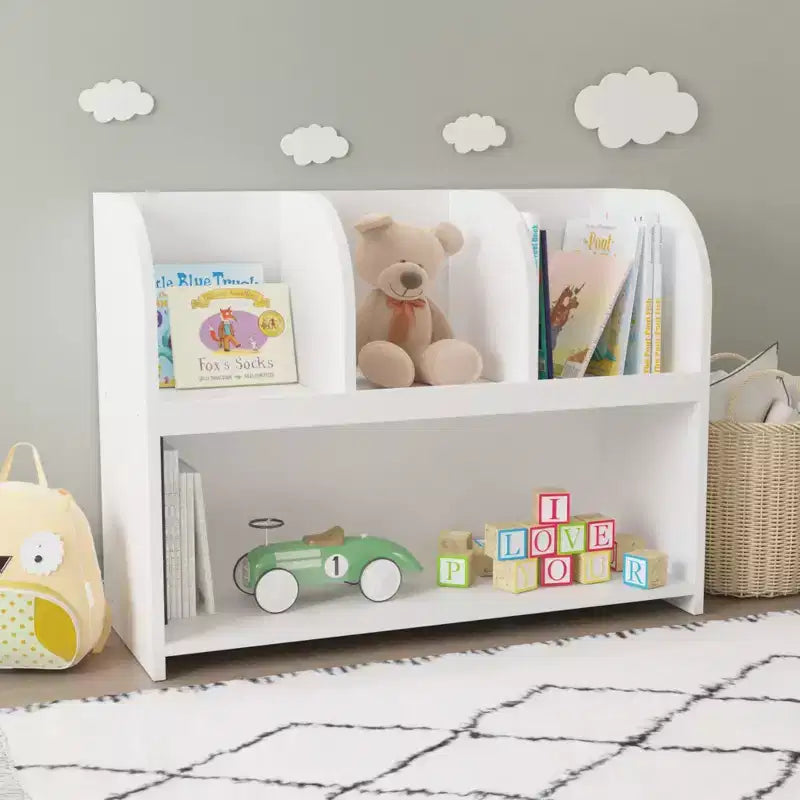 Bibliothèque pour enfants HOMLUX 4 casiers, organisateur de jouets, étagère de rangement en bois, blanc