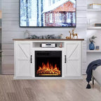 Cheminée électrique R.W.FLAME 48'' avec manteau en bois de rangement, Foyer autoportant Pearl avec rangements à bûches et télécommande, flamme LED réglable