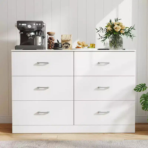 6-Drawer Wooden Dresser Horizontal Wide Bedroom Storage Furniture