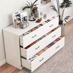 Commode en bois 6 tiroirs, horizontale, large, pour chambre à coucher