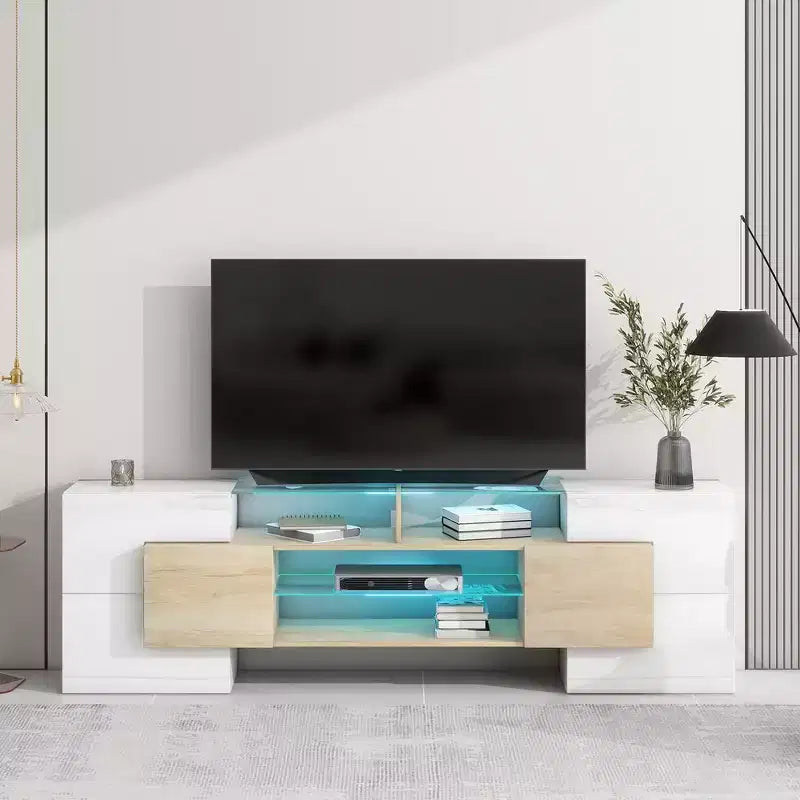 80 Modern TV Stand, Entertainment Center With 2 Illuminated Glass Shelves TV Cabinet For Living Room