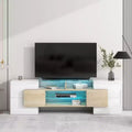 80 Modern TV Stand, Entertainment Center With 2 Illuminated Glass Shelves TV Cabinet For Living Room