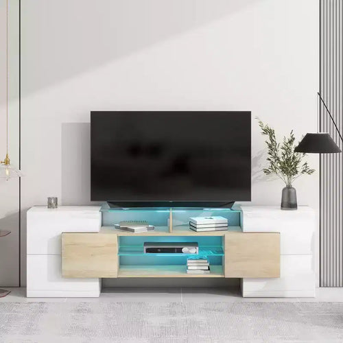 80 Modern TV Stand, Entertainment Center With 2 Illuminated Glass Shelves TV Cabinet For Living Room