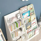 Étagère à Livres pour Enfants 4 Niveaux en Bois, Bibliothèque Sling à 6 Niveaux, Rangement pour Livres Bébé, Présentoir à Livres, Meuble de Rangement pour Livres et Jouets pour Chambre d'Enfant et Salle de Jeux
