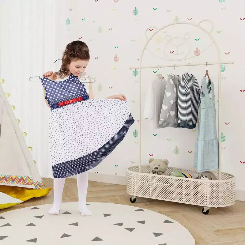 Portant à vêtements pour enfants Costway avec 3 hauteurs réglables, penderie sur pied blanc/rose