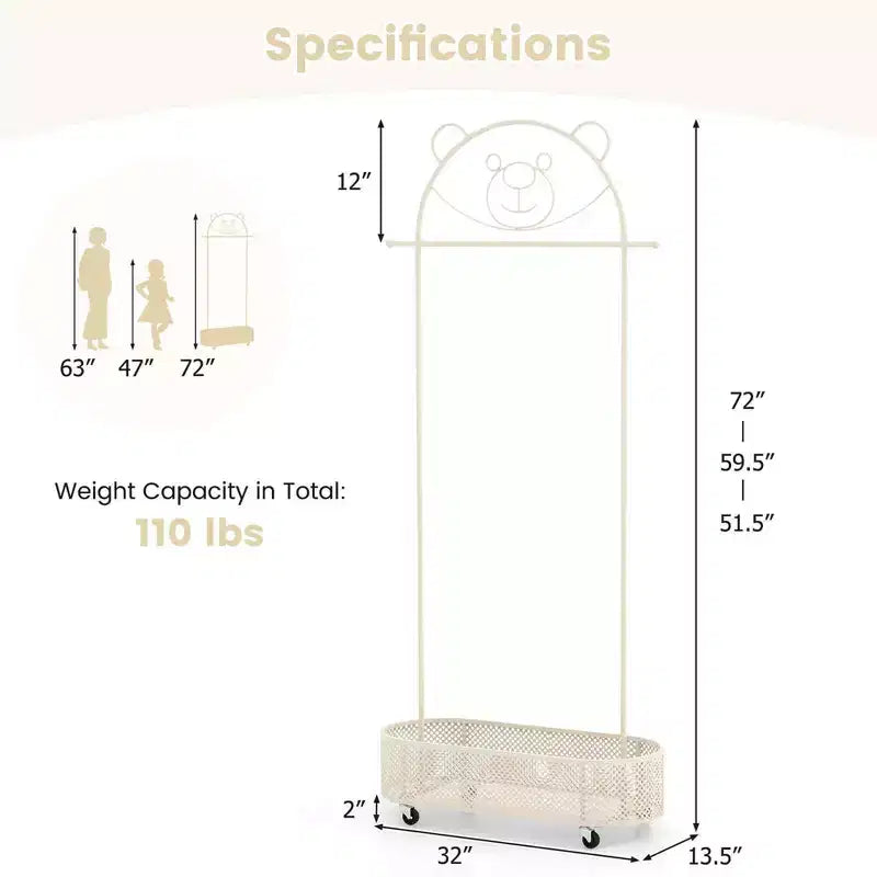 Portant à vêtements pour enfants Costway avec 3 hauteurs réglables, penderie sur pied blanc/rose