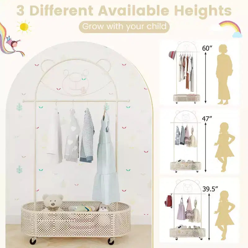 Portant à vêtements pour enfants Costway avec 3 hauteurs réglables, penderie sur pied blanc/rose