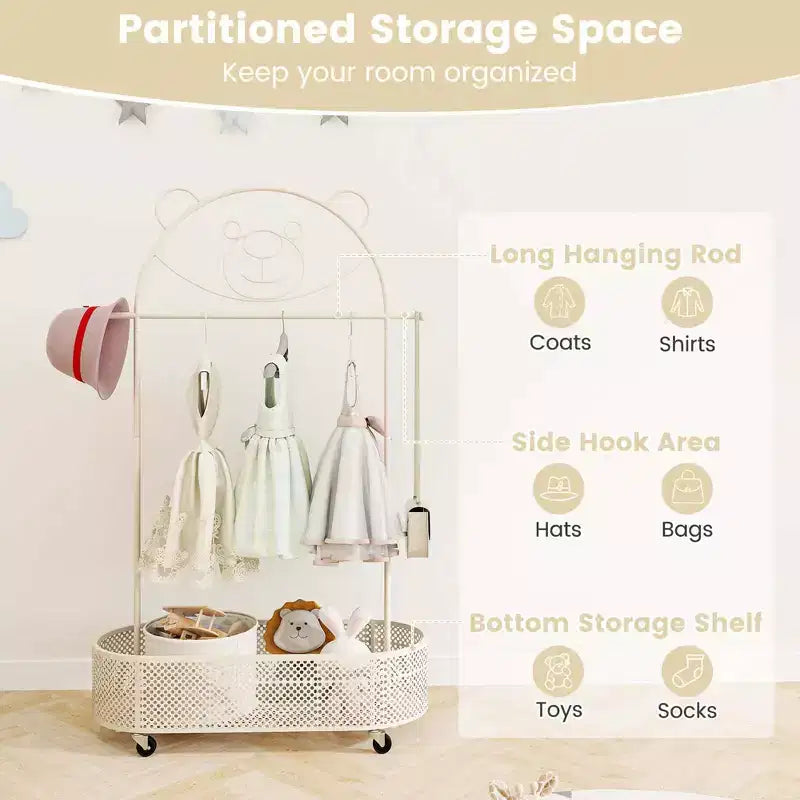 Portant à vêtements pour enfants Costway avec 3 hauteurs réglables, penderie sur pied blanc/rose