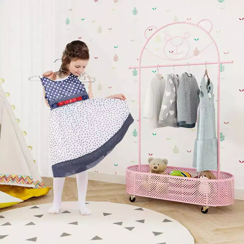Portant à vêtements pour enfants Costway avec 3 hauteurs réglables, penderie sur pied blanc/rose