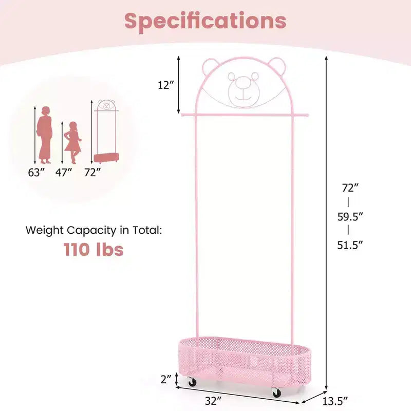 Portant à vêtements pour enfants Costway avec 3 hauteurs réglables, penderie sur pied blanc/rose