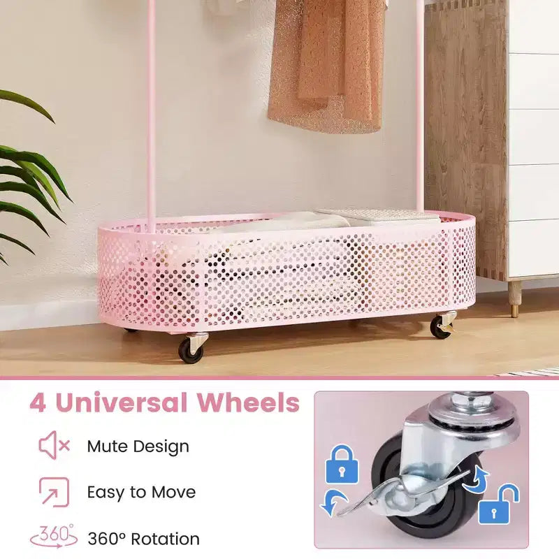 Portant à vêtements pour enfants Costway avec 3 hauteurs réglables, penderie sur pied blanc/rose