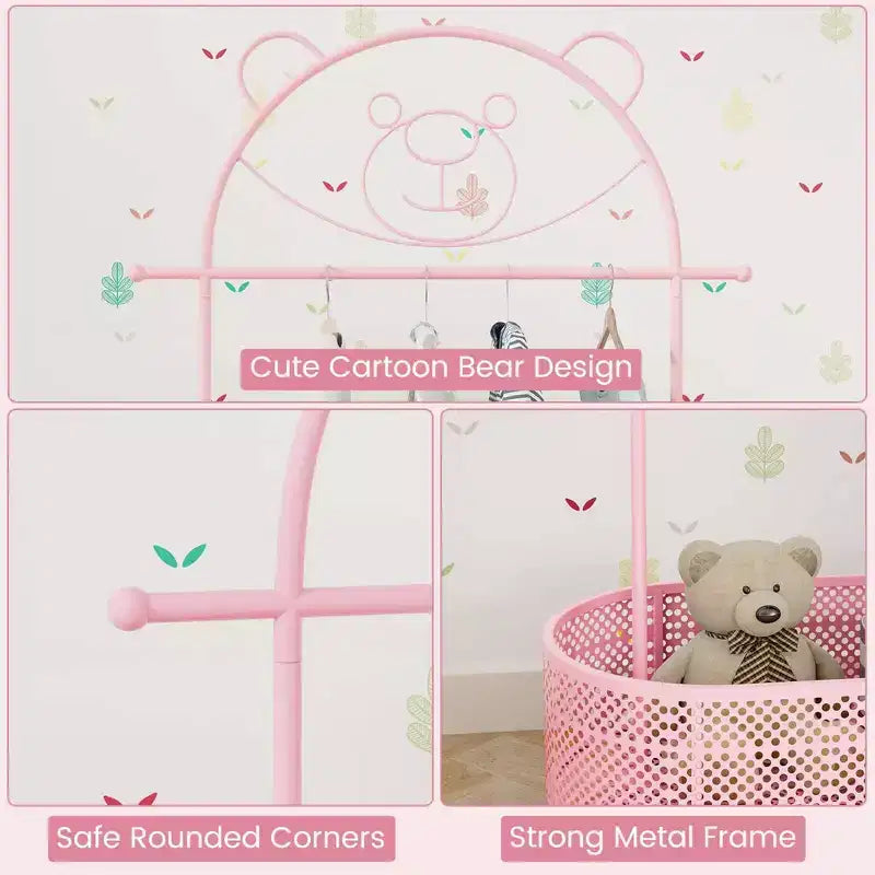 Portant à vêtements pour enfants Costway avec 3 hauteurs réglables, penderie sur pied blanc/rose