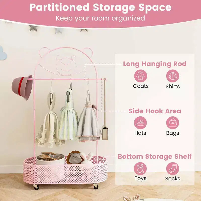 Portant à vêtements pour enfants Costway avec 3 hauteurs réglables, penderie sur pied blanc/rose