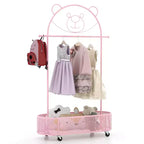 Costway Kid Clothes Rack with 3 Adjustable Heights Home Freestanding Clothes Rack White/Pink